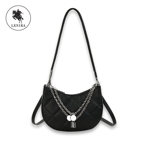 Lenira (L012) กระเป๋าหนังสะพายไหล่สะพายข้างได้ แต่งด้วยโซ่เงินเก๋ๆ